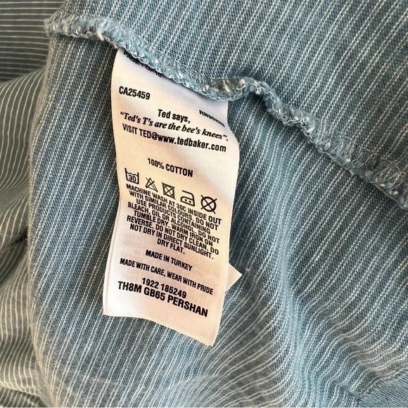 Ted Baker London Men’s Stripe Crew Neck Long Sleeve Shirt Blue Size 6 or XXL - Picture 4 of 5